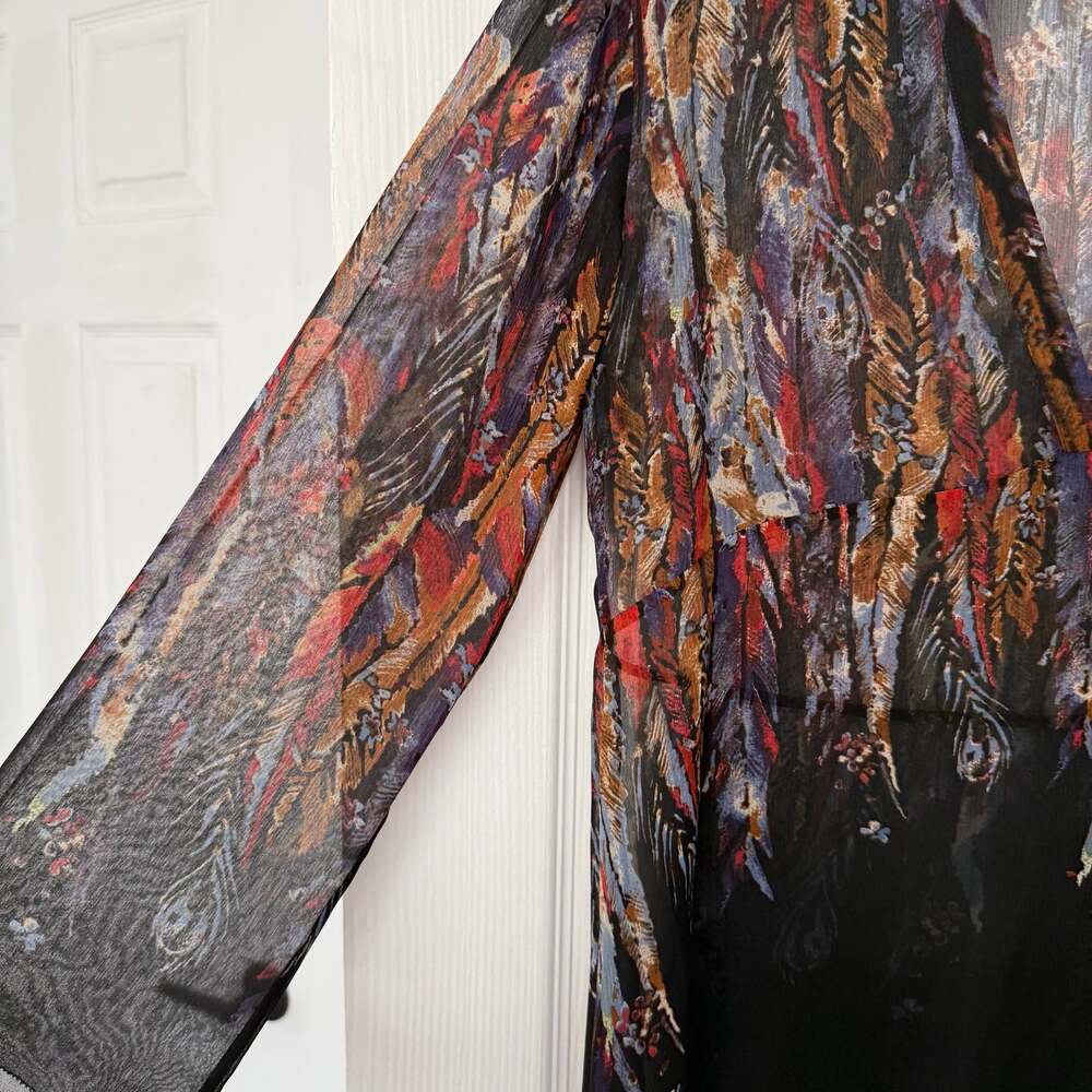Chico's Women's 100%Silk Plumule Hayden Mermerize Feather Print Top Size 1 - Picture 5 of 13